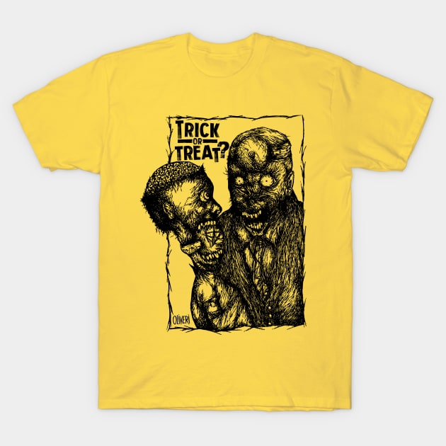Trick or treat T-Shirt by peteoliveriart